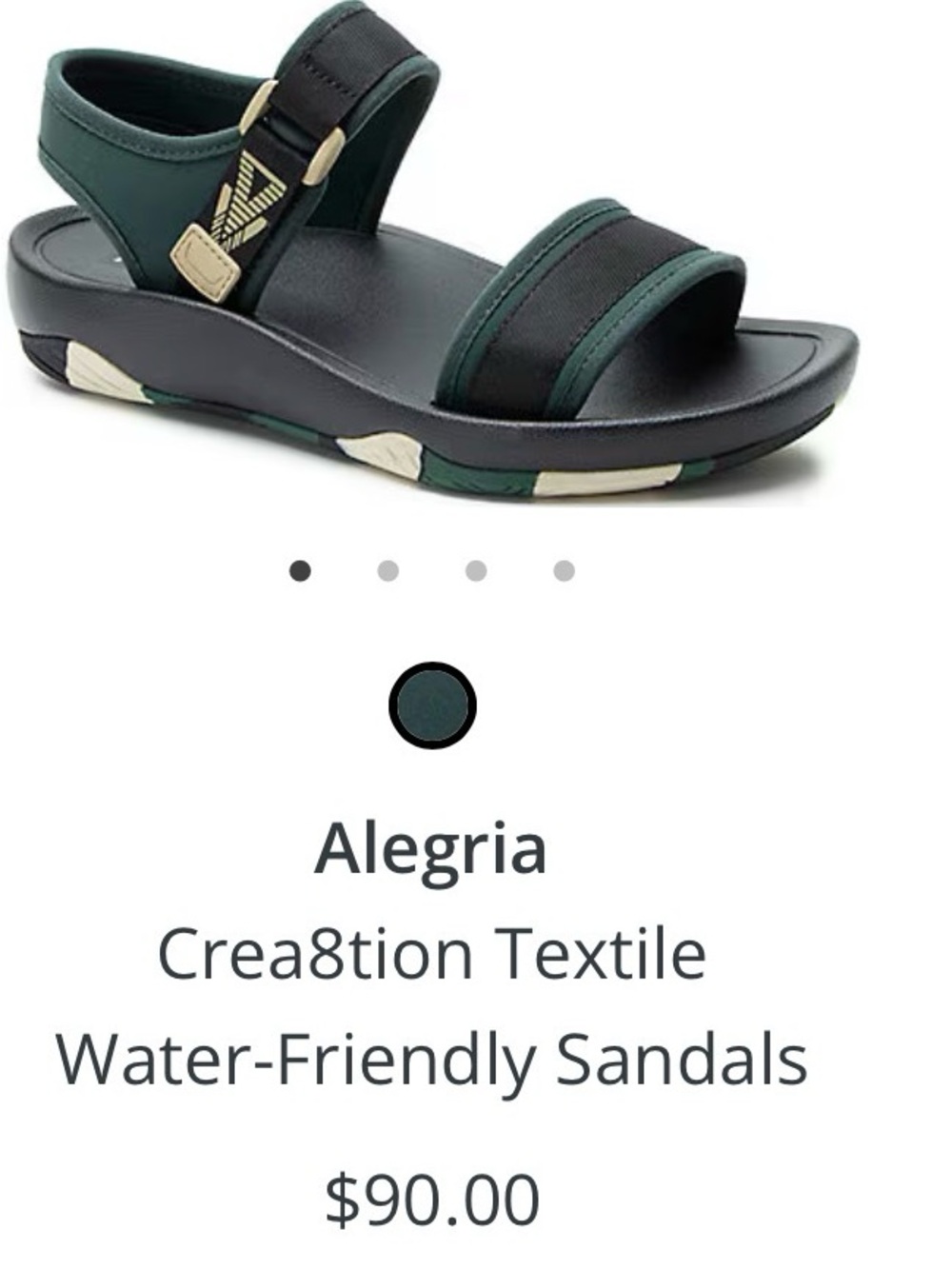 Alegria Textile Water-Friendly Sandals in Dark Green and Black